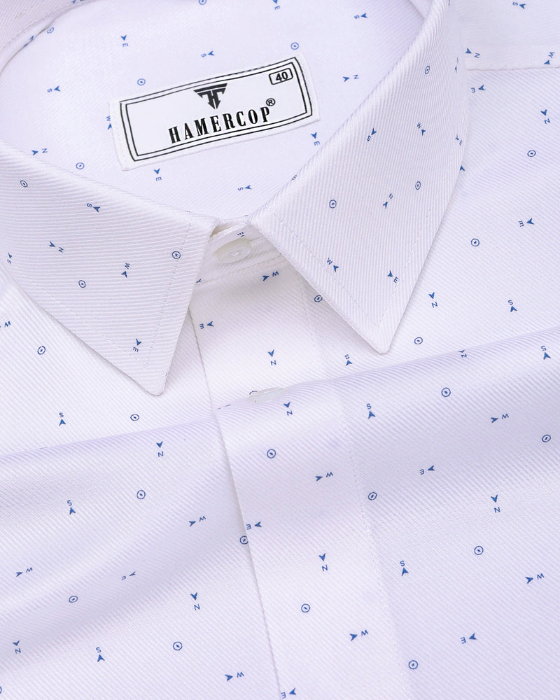 Compass White With Blue Printed Premium Giza Shirt