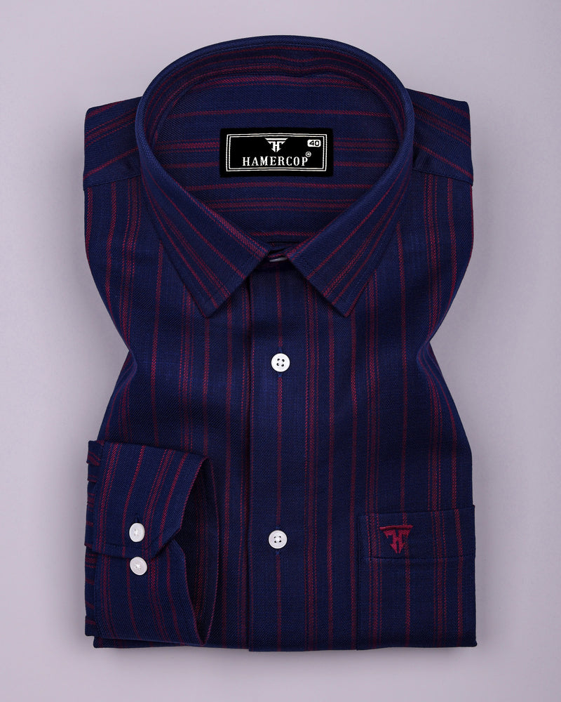 Wind Blue With Maroon Stripe Cotton Shirt
