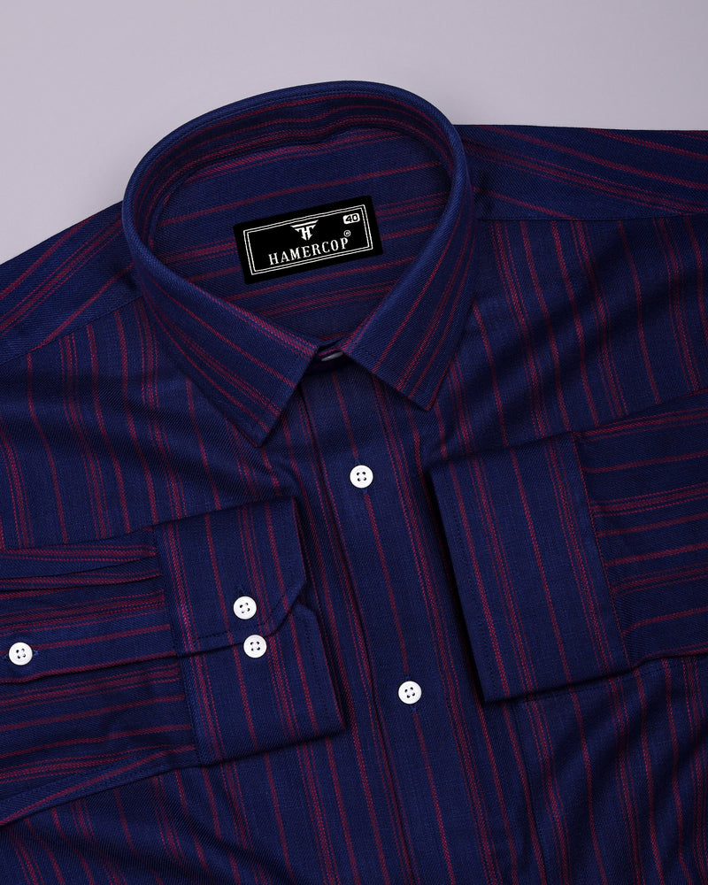 Wind Blue With Maroon Stripe Cotton Shirt