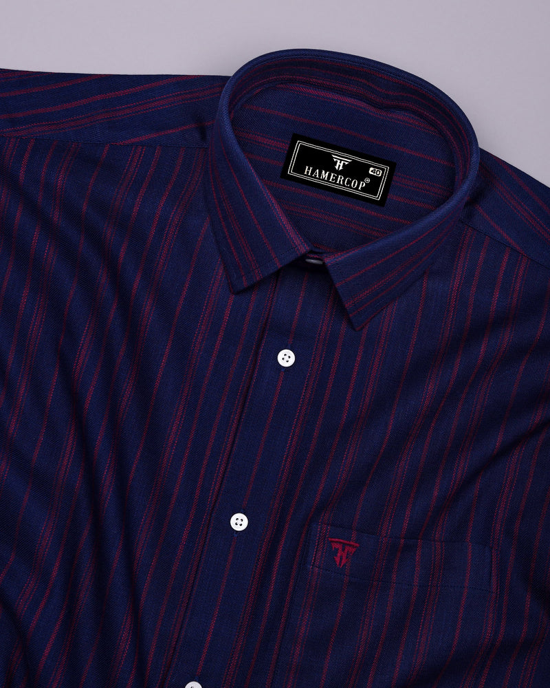 Wind Blue With Maroon Stripe Cotton Shirt