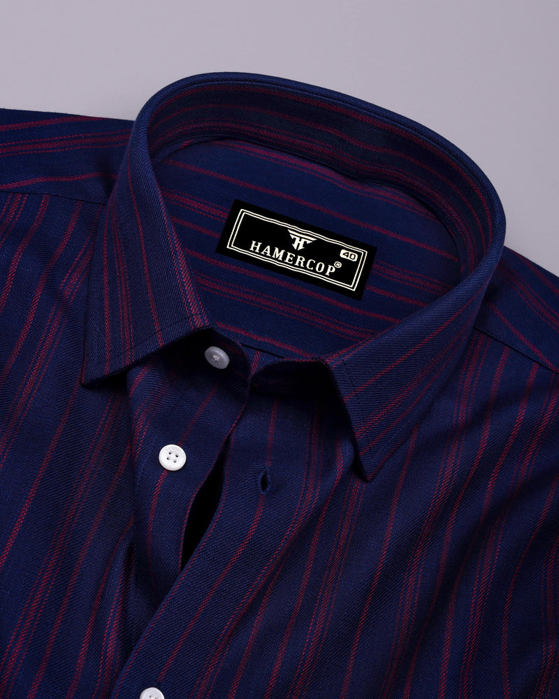 Wind Blue With Maroon Stripe Cotton Shirt