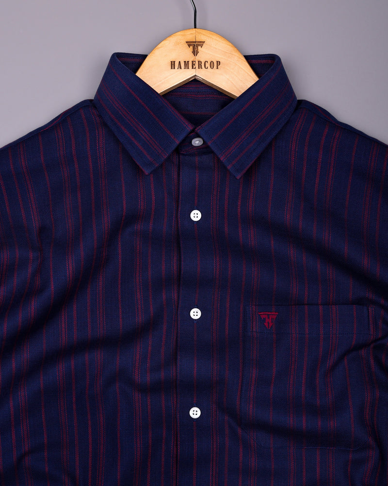 Wind Blue With Maroon Stripe Cotton Shirt