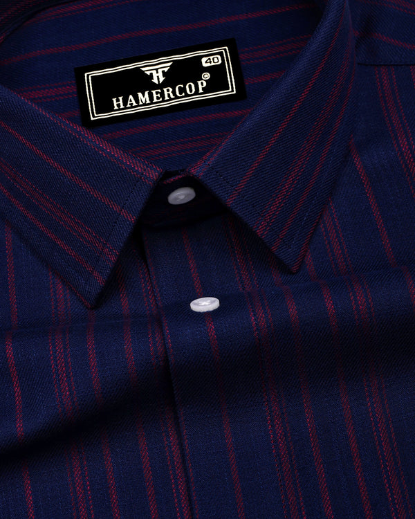 Wind Blue With Maroon Stripe Cotton Shirt