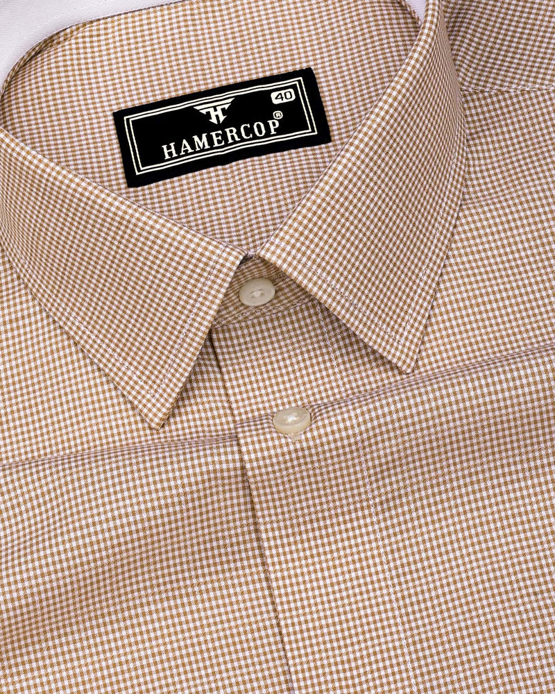Oat Cream With White Micro Check Cotton Designer Shirt