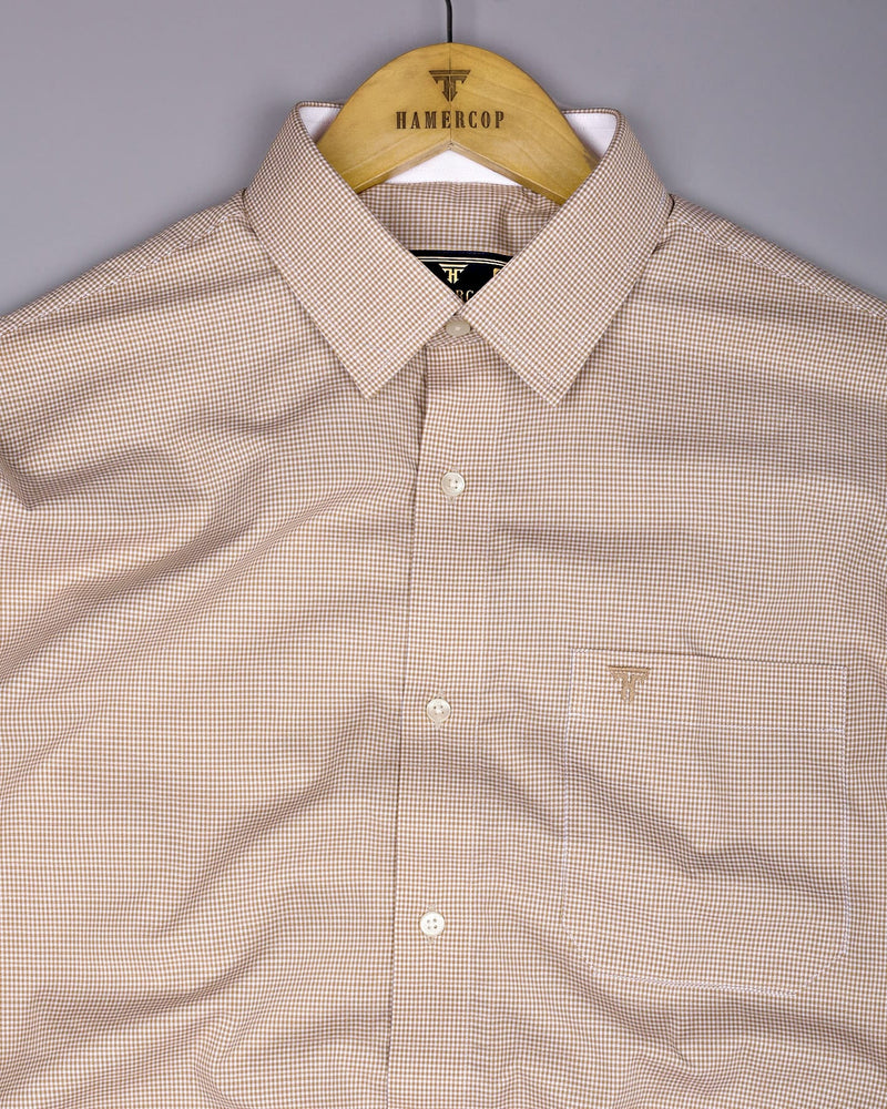 Oat Cream With White Micro Check Cotton Designer Shirt