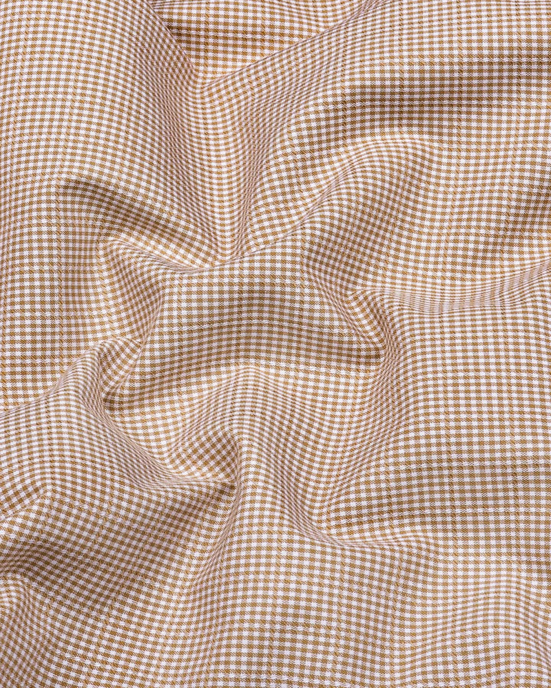 Oat Cream With White Micro Check Cotton Designer Shirt