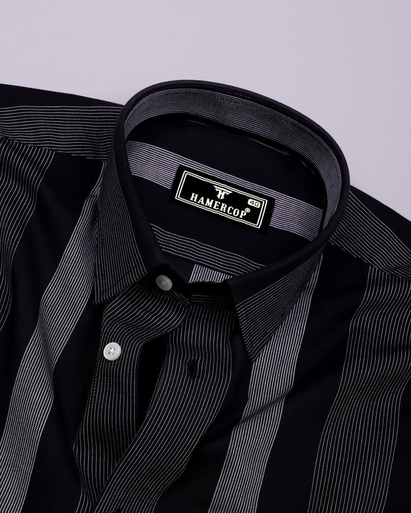Breez Black With White Stripe Oxford Cotton Shirt