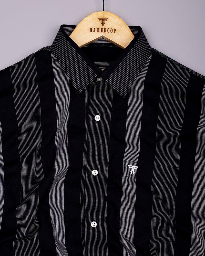 Breez Black With White Stripe Oxford Cotton Shirt