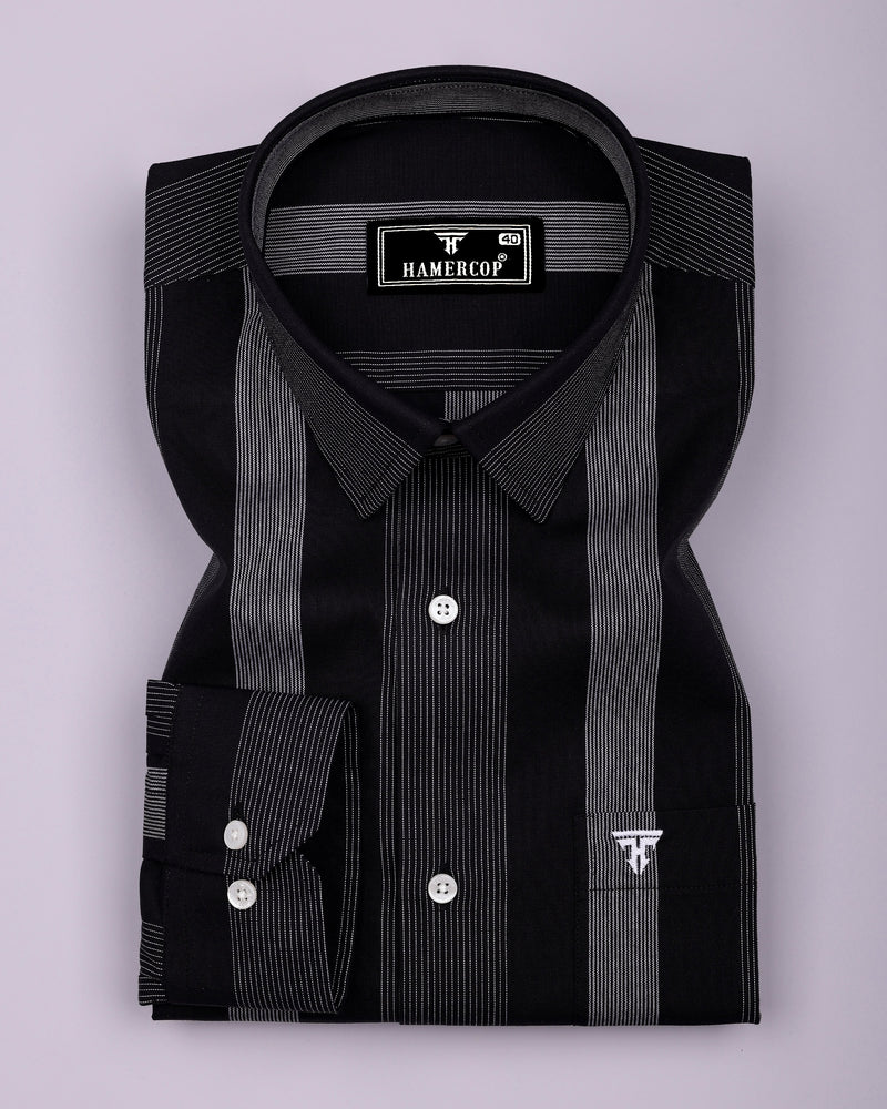 Breez Black With White Stripe Oxford Cotton Shirt