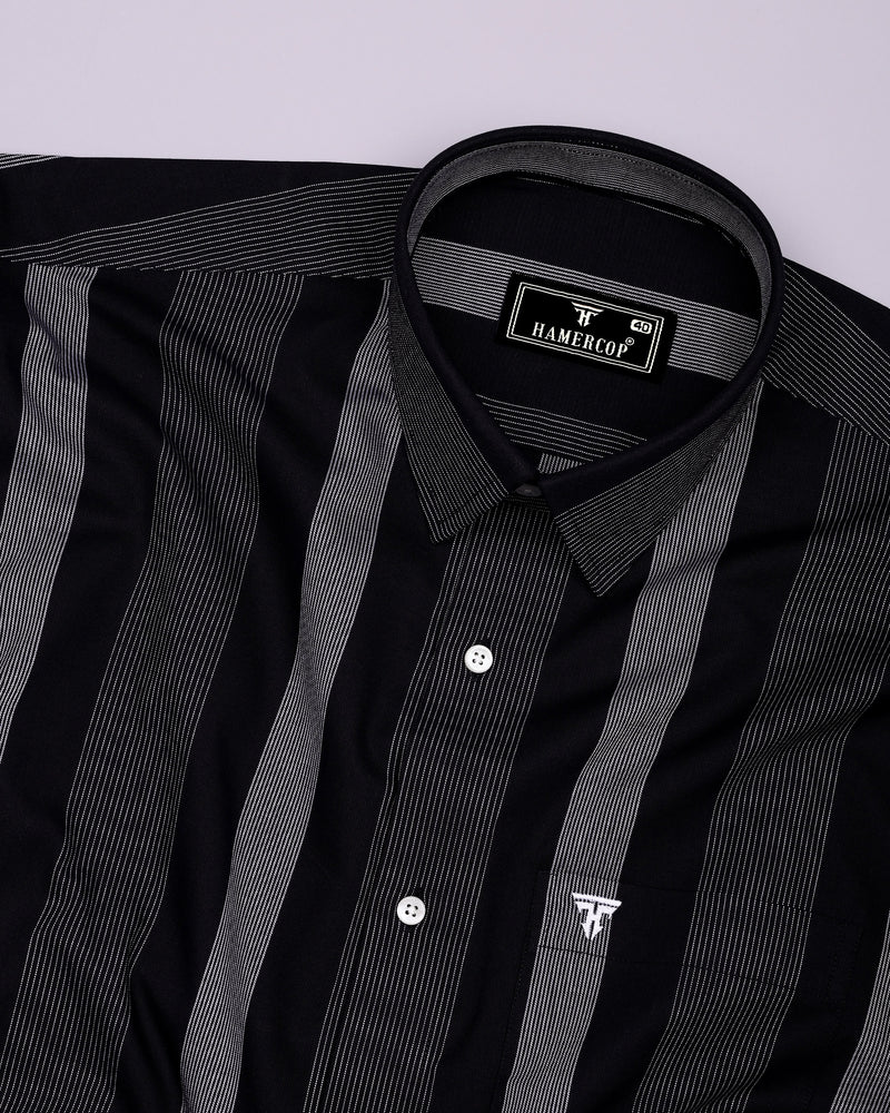 Breez Black With White Stripe Oxford Cotton Shirt