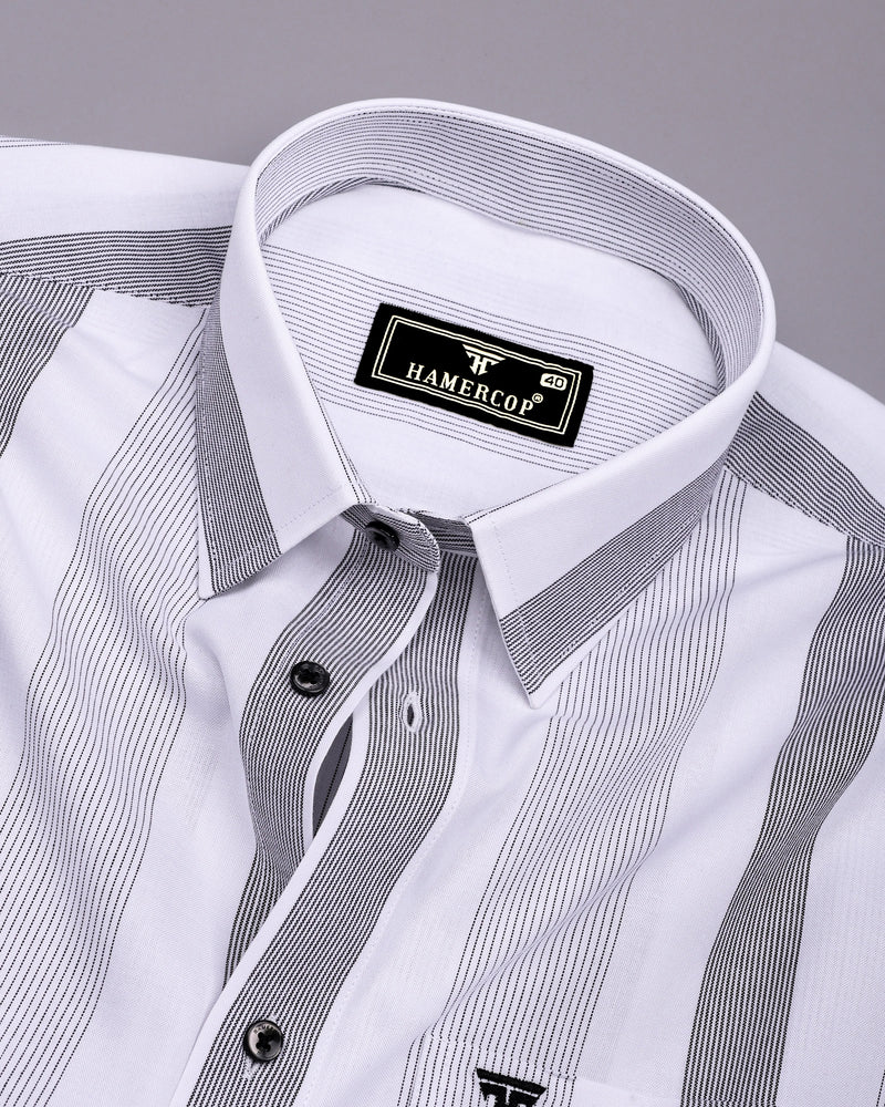 Breez White With Black Stripe Oxford Cotton Shirt