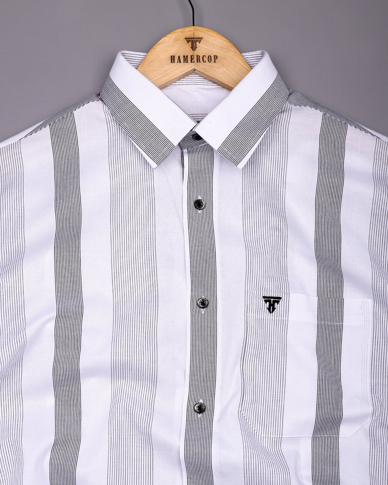 Breez White With Black Stripe Oxford Cotton Shirt