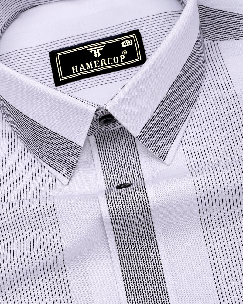 mens white dress shirt with black stripes Non-Iron Cotton Stripe Dress Shirt With Contrast Trim - Black