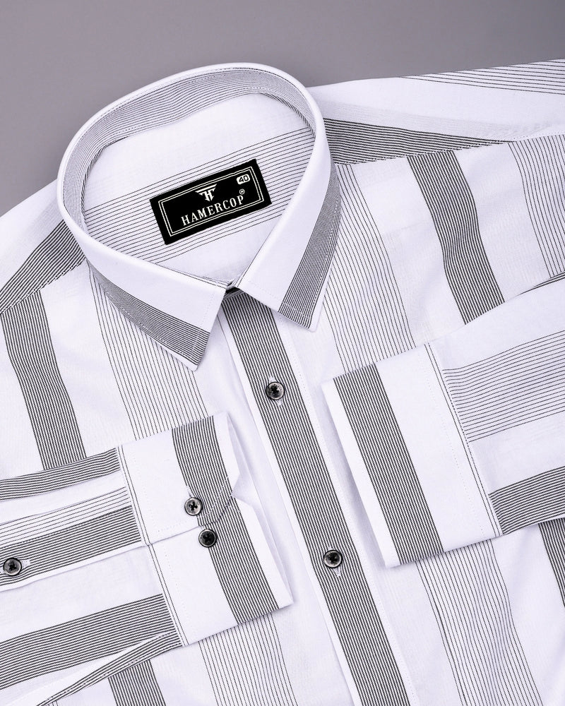 Breez White With Black Stripe Oxford Cotton Shirt