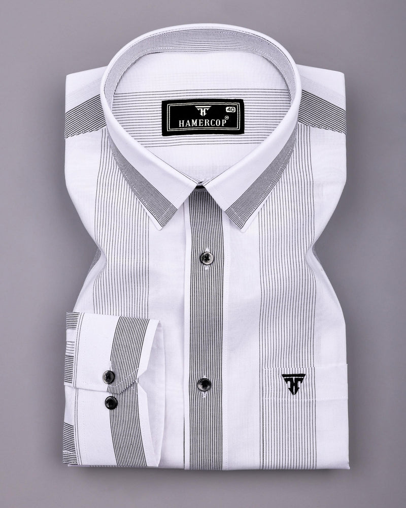 Breez White With Black Stripe Oxford Cotton Shirt