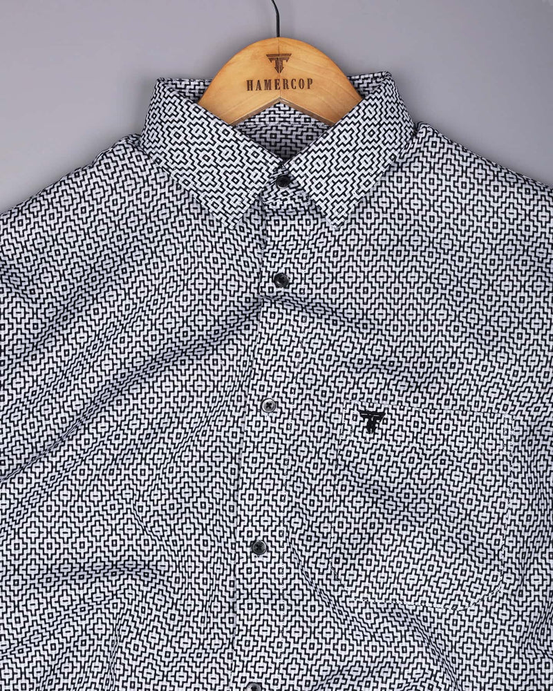 Truxton White With Black Dobby Textured Cotton Shirt