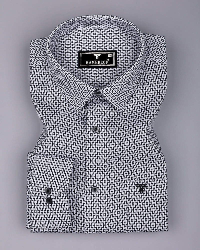 Truxton White With Black Dobby Textured Cotton Shirt