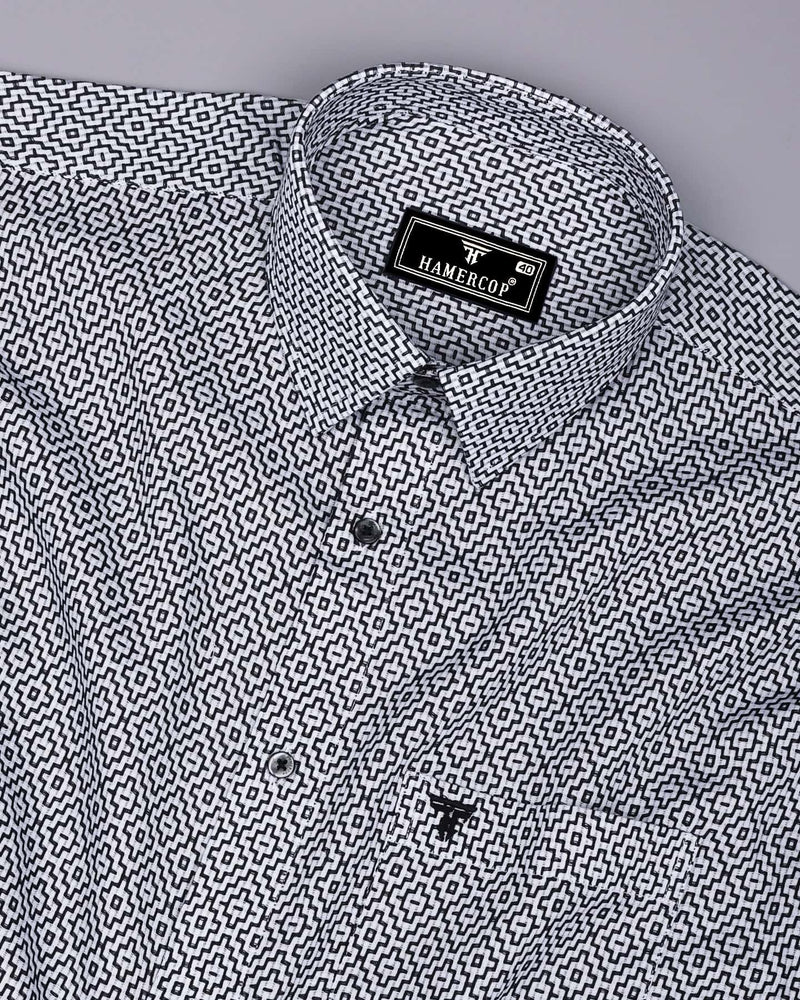 Truxton White With Black Dobby Textured Cotton Shirt