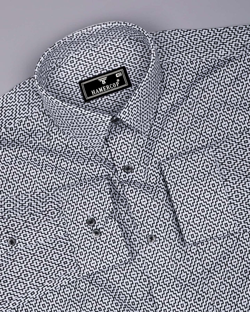Truxton White With Black Dobby Textured Cotton Shirt