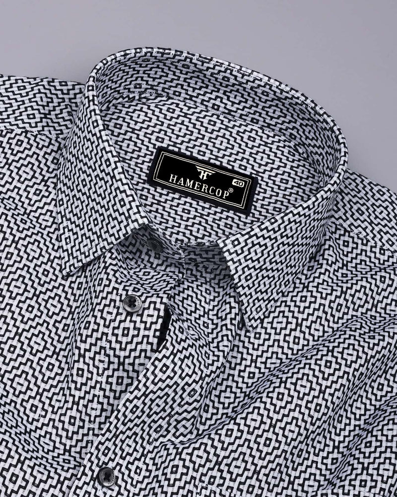 Truxton White With Black Dobby Textured Cotton Shirt