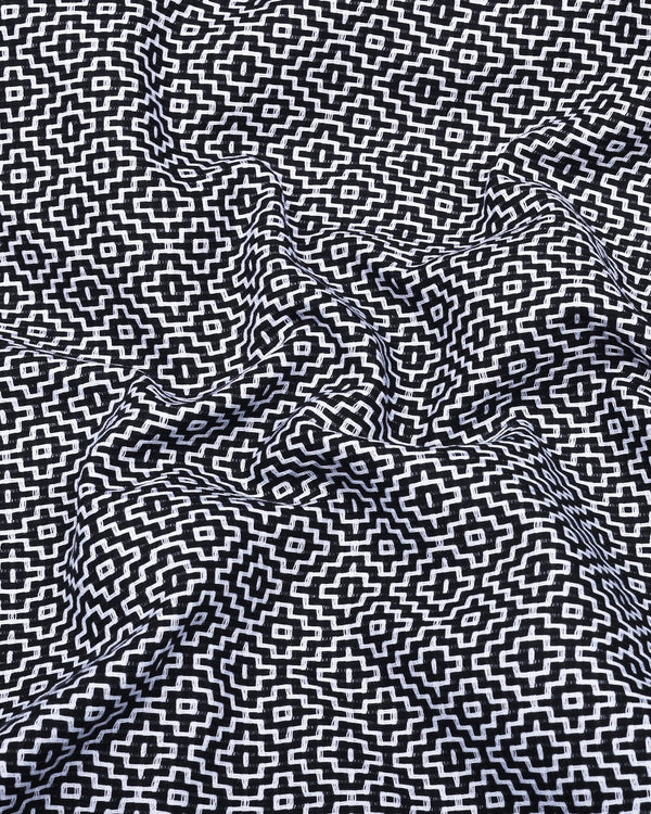 Truxton Black With White Dobby Textured Cotton Shirt