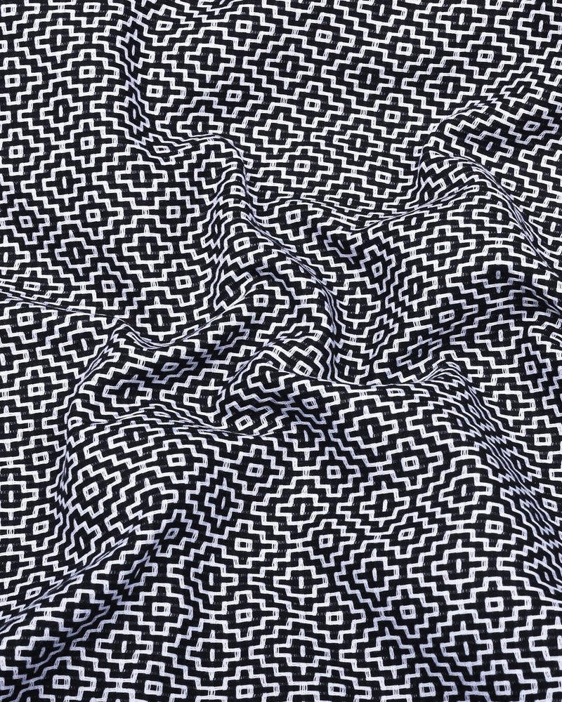 Truxton Black With White Dobby Textured Cotton Shirt