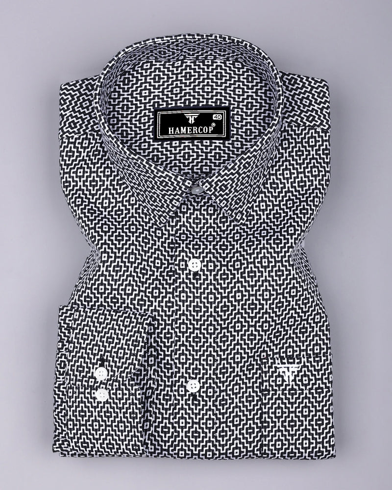Truxton Black With White Dobby Textured Cotton Shirt