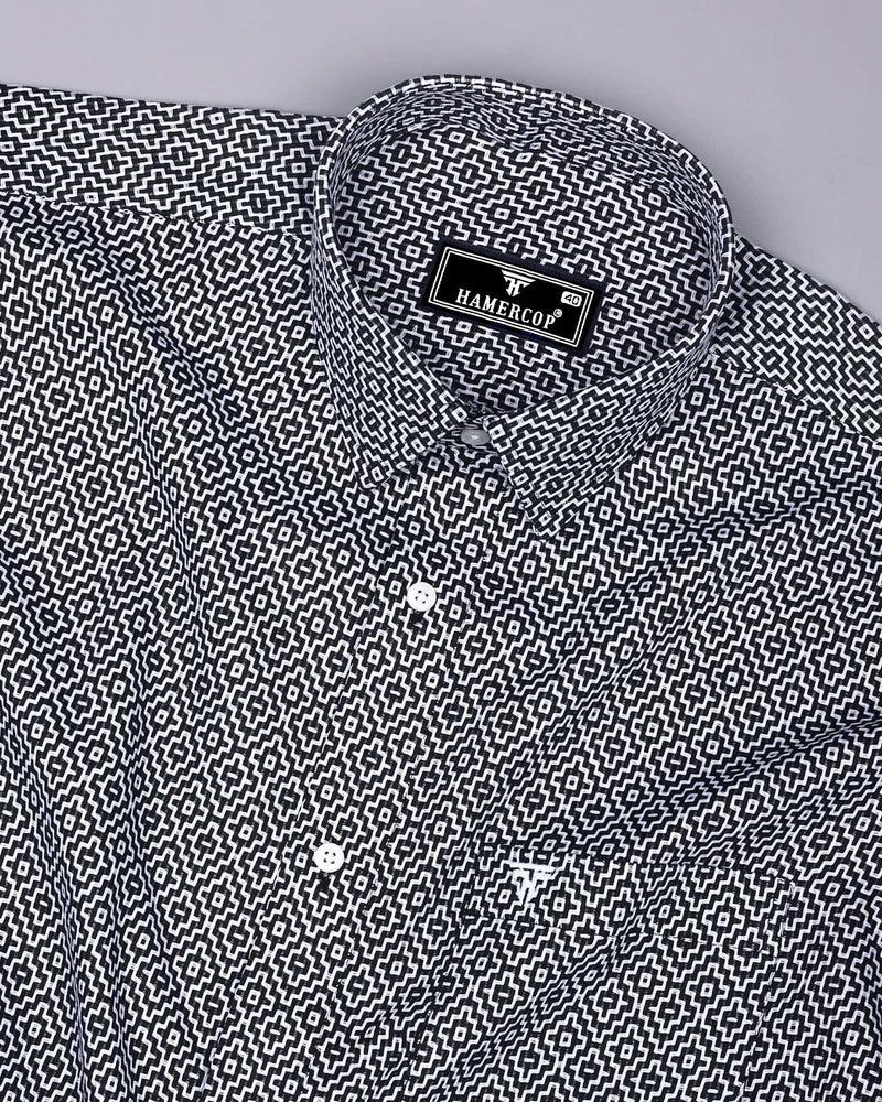 Truxton Black With White Dobby Textured Cotton Shirt