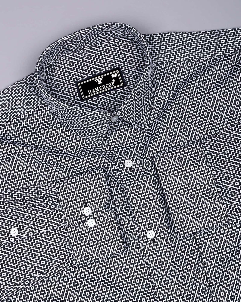 Truxton Black With White Dobby Textured Cotton Shirt