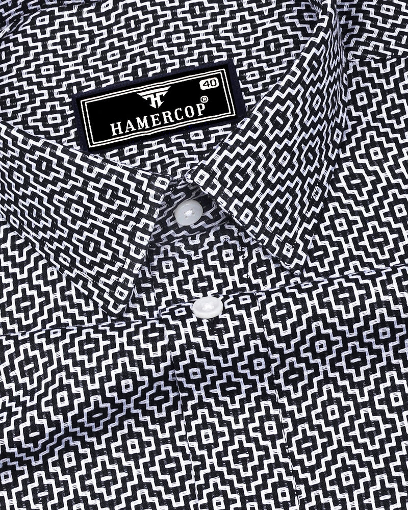 Truxton Black With White Dobby Textured Cotton Shirt