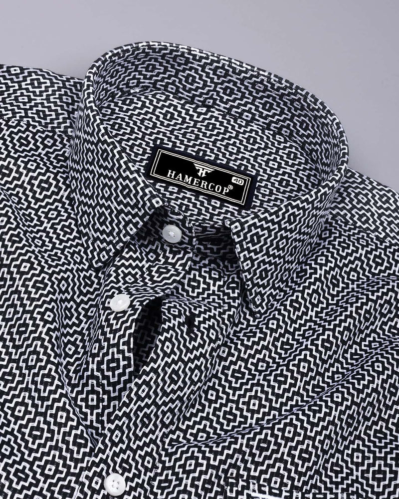 Truxton Black With White Dobby Textured Cotton Shirt