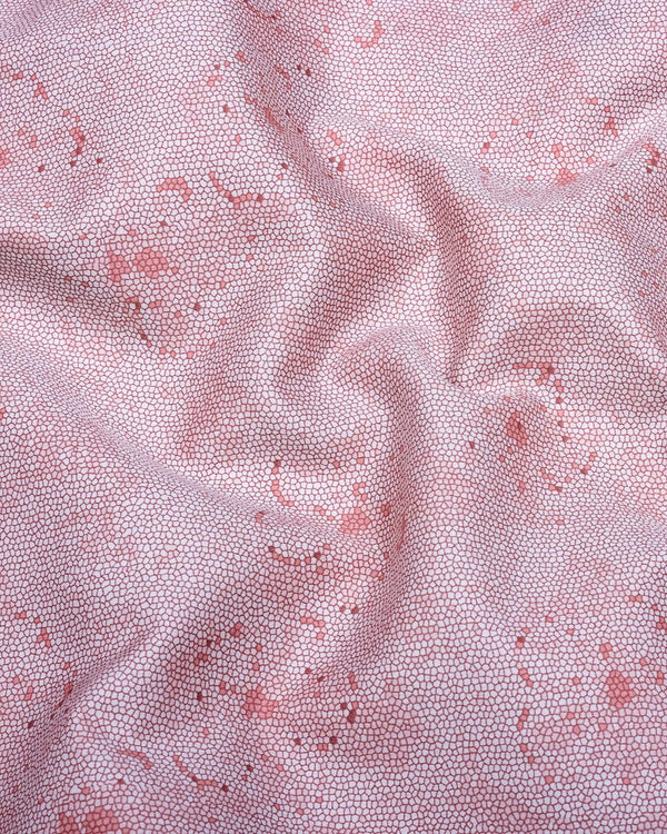 Virgo Salmon Orange With White Printed Cotton Shirt