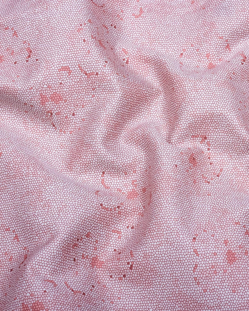 Virgo Salmon Orange With White Printed Cotton Shirt