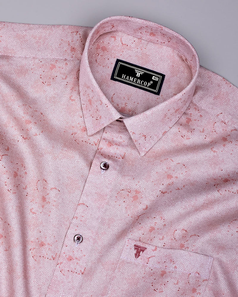 Virgo Salmon Orange With White Printed Cotton Shirt