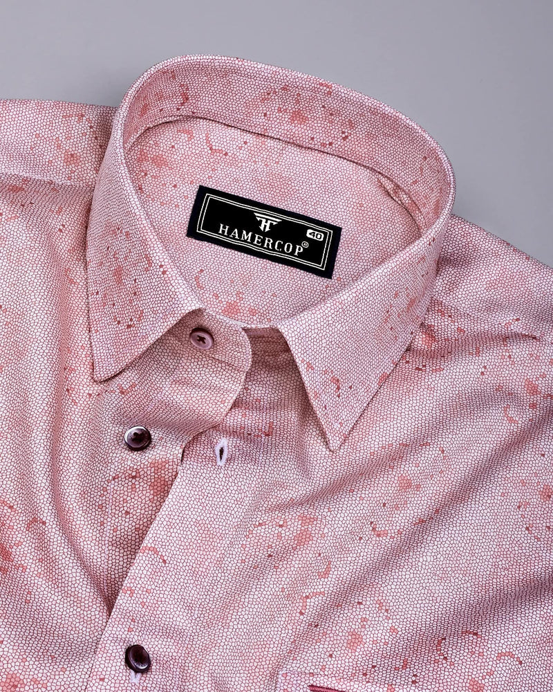 Virgo Salmon Orange With White Printed Cotton Shirt