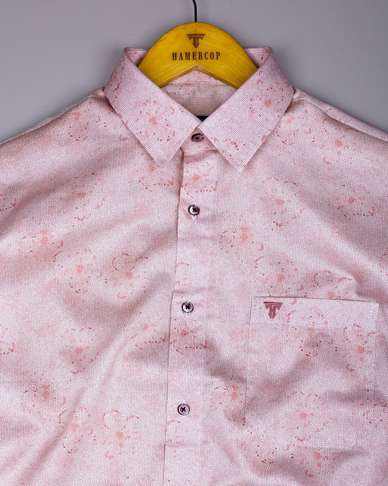 Virgo Salmon Orange With White Printed Cotton Shirt