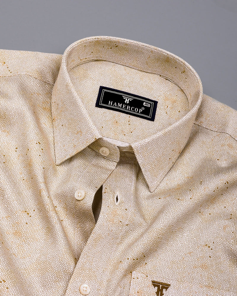 Virgo Green With White Printed Cotton Shirt