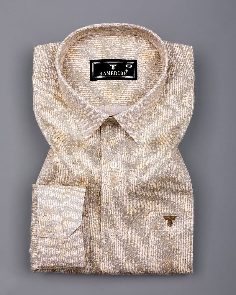 Virgo Green With White Printed Cotton Shirt