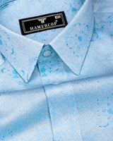 Virgo Water Blue With White Printed Cotton Shirt