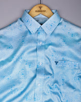Virgo Water Blue With White Printed Cotton Shirt