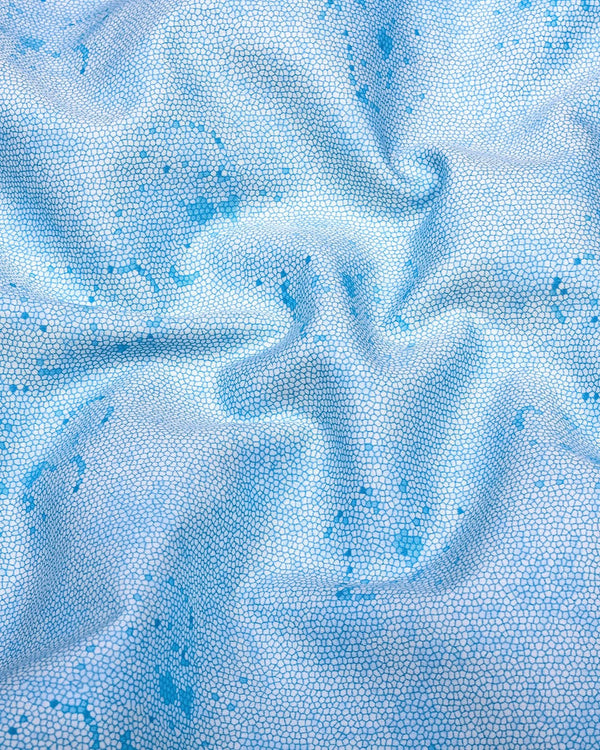 Virgo Water Blue With White Printed Cotton Shirt