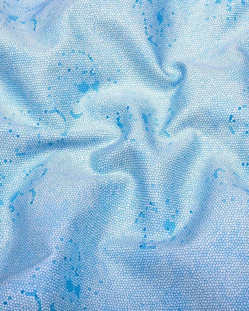 Virgo Water Blue With White Printed Cotton Shirt
