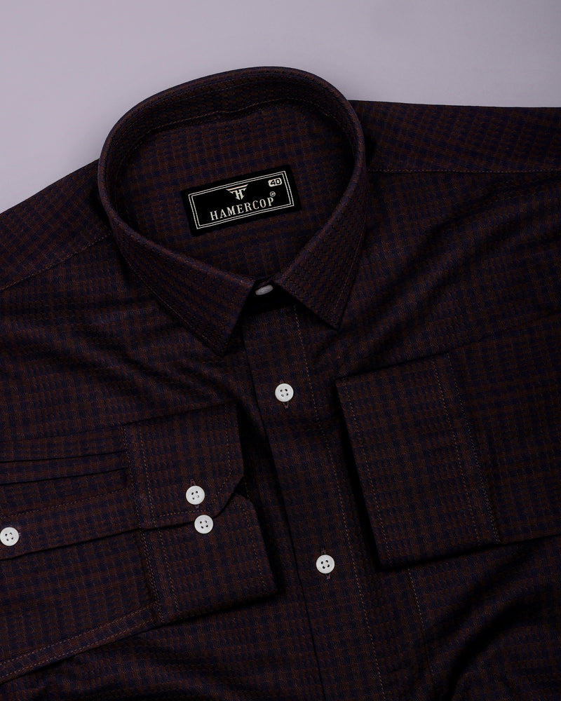 Crater Brown With Black Dobby Check Cotton Shirt