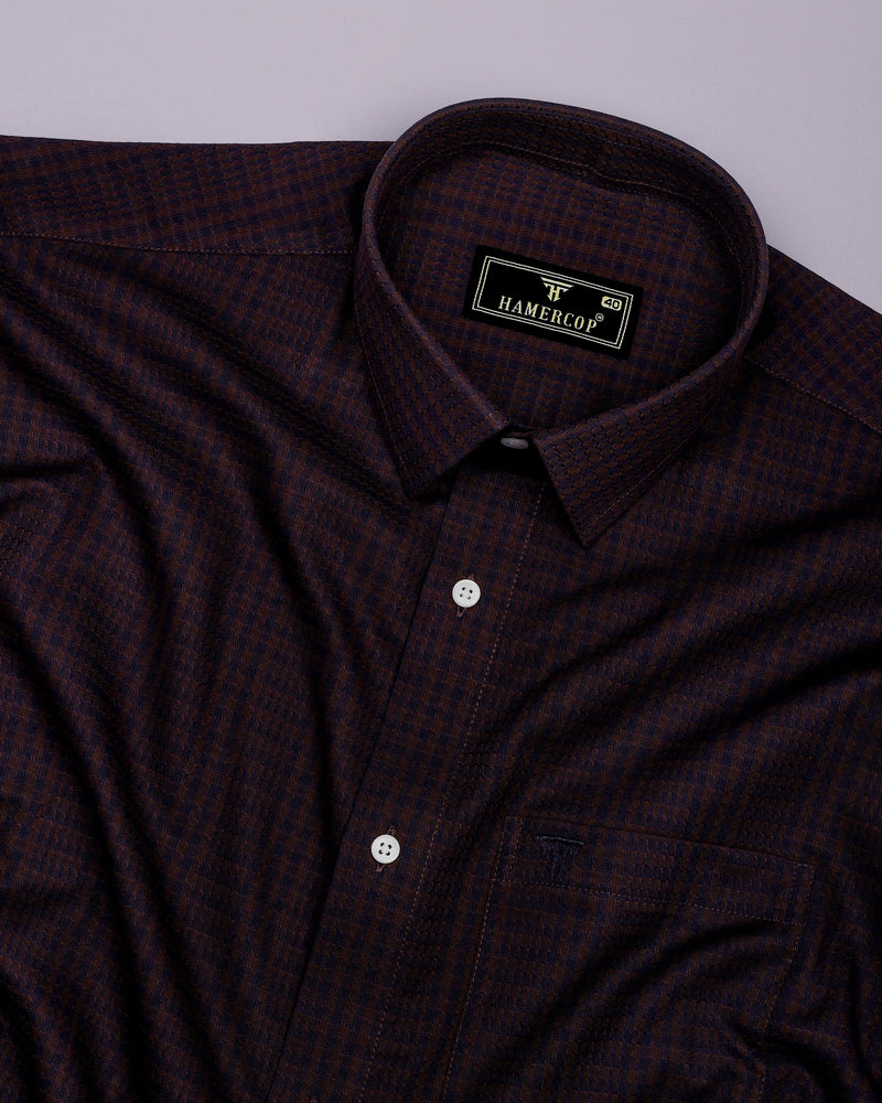 Crater Brown With Black Dobby Check Cotton Shirt