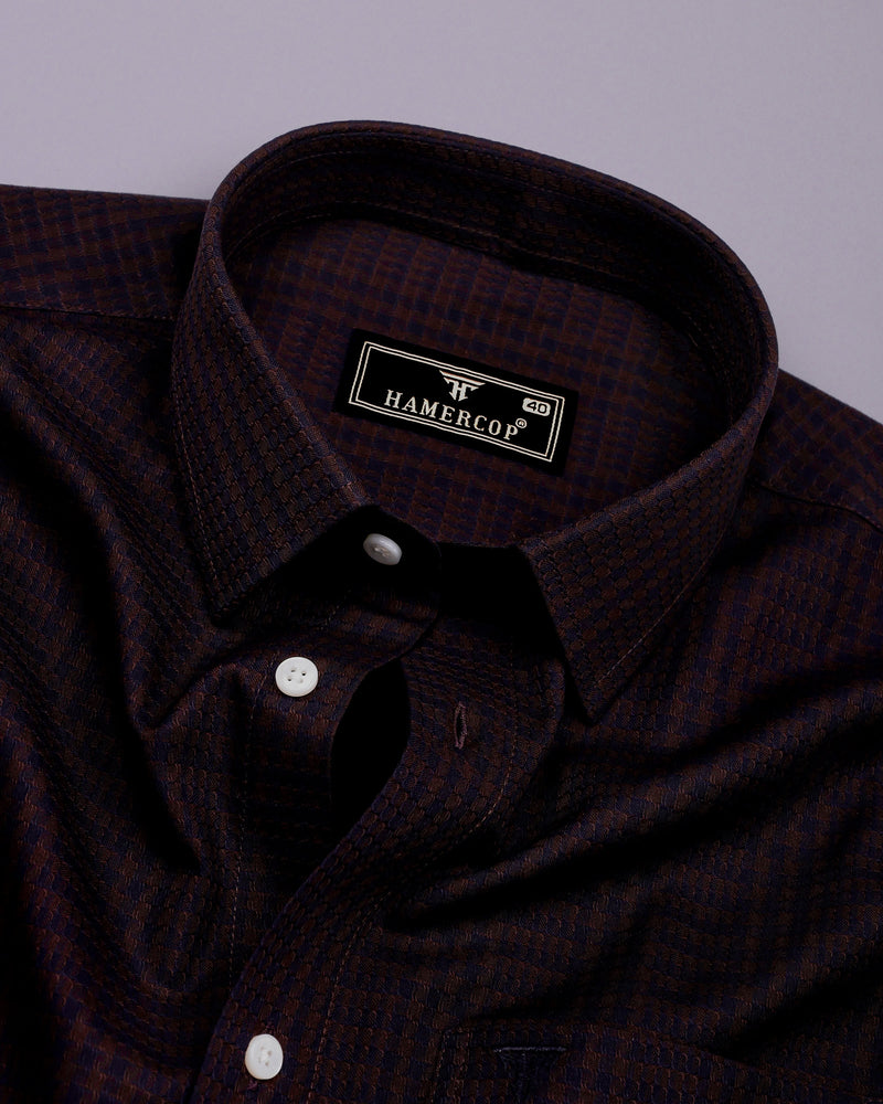Crater Brown With Black Dobby Check Cotton Shirt
