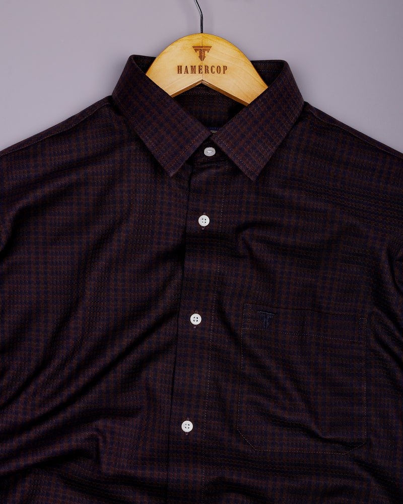 Crater Brown With Black Dobby Check Cotton Shirt