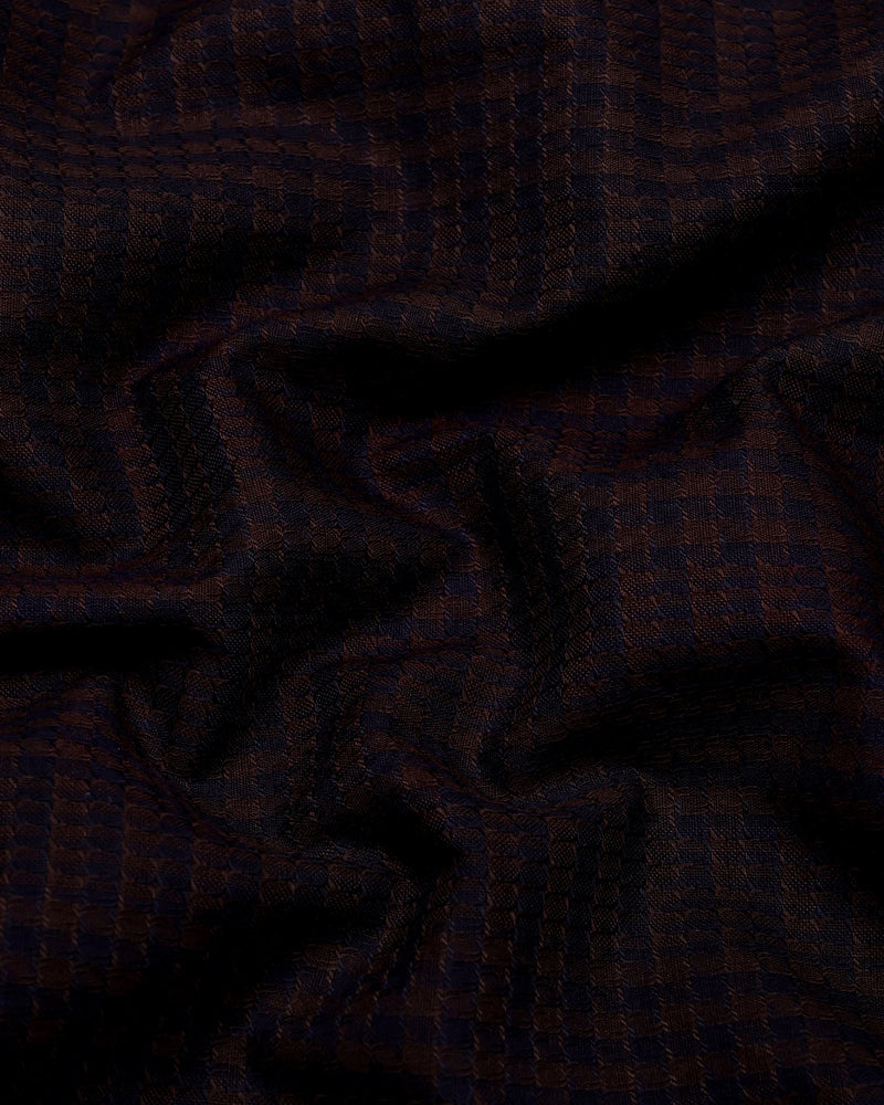 Crater Brown With Black Dobby Check Cotton Shirt