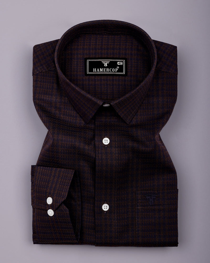 Crater Brown With Black Dobby Check Cotton Shirt