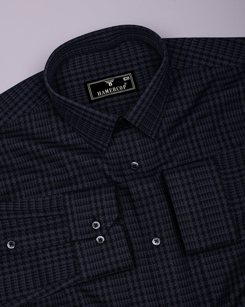 Crater Gray With Black Dobby Check Cotton Shirt