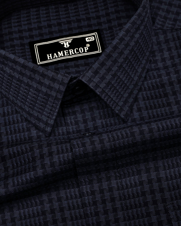 Crater Gray With Black Dobby Check Cotton Shirt